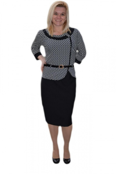 Rochie fashion tip costum, culoare negru-alb cu insertii de strasuri