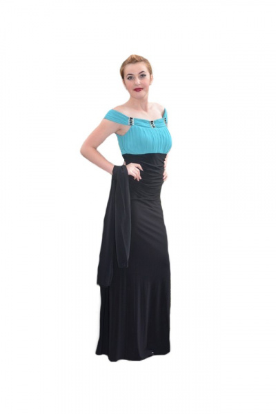 Rochie superba, cambrata, de efect la evenimente, pe negru-turcoaz