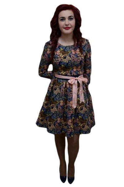 Rochie tinereasca, multicolora, imprimeu modern cu fluturi