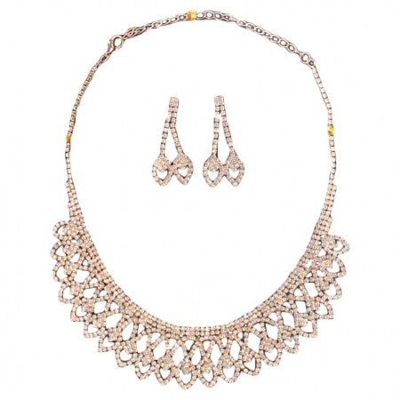 Set elegant de bijuterii cu strasuri mici in fond argintiu, auriu