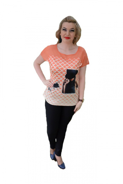 Tricou fasion de vara cu imprimeu negru pe fond portocaliu