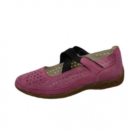 Balerin roz din piele intoarsa cu insertie de elastic peste picior