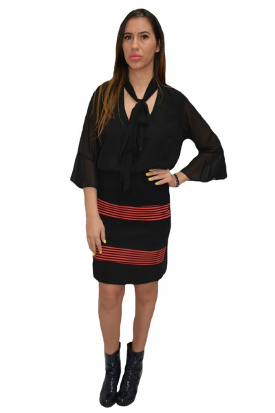 Fusta moderna office, de culoare neagra combinata cu dungi rosii
