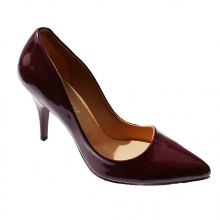 Pantof de culoare marsala, cu toc cui de 9 cm si aspect lucios