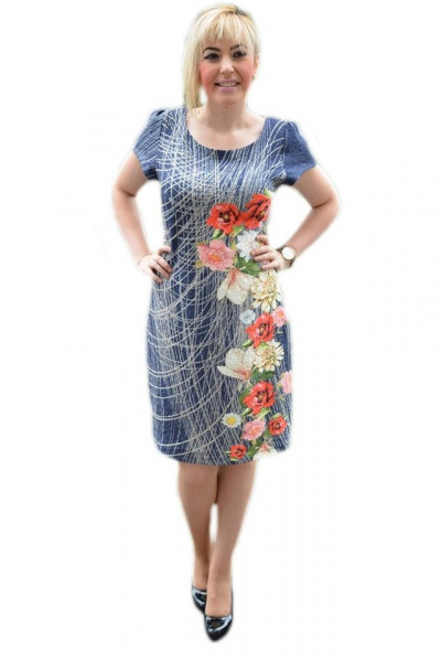 Rochie casual cu imprimeu in tesatura si design floral multicolor