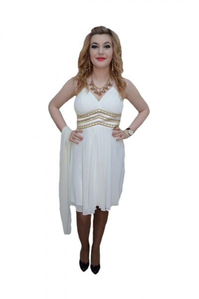 Rochie chic, nuanta de alb, design auriu interesant