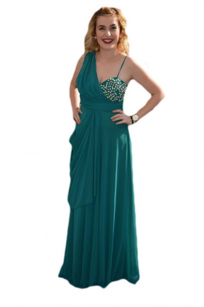 Rochie de ocazie sofisticata, lungime maxi, design modern, turcoaz