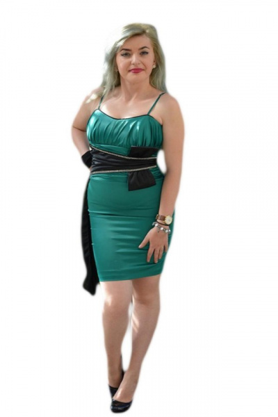 Rochie de ocazie, verde, din saten, cu insertie de funda mare