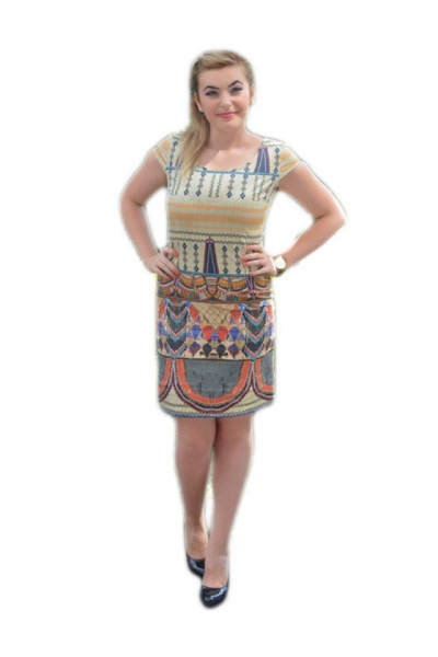 Rochie de vara cu maneci scurte si imprimeu abstract multicolor