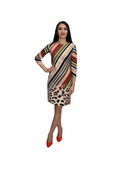 Rochie de zi cu cu dungi si imprimeu animal-print ,multicolora