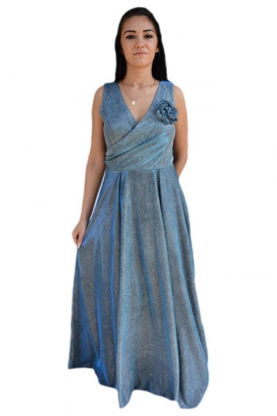 Rochie fashion de ocazie, model lung in nuanta de albastru