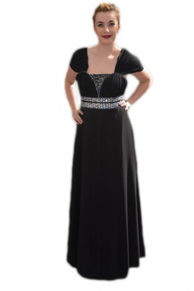 Rochie neagra lunga, pentru ocazii speciale, cu insertii de strass-uri