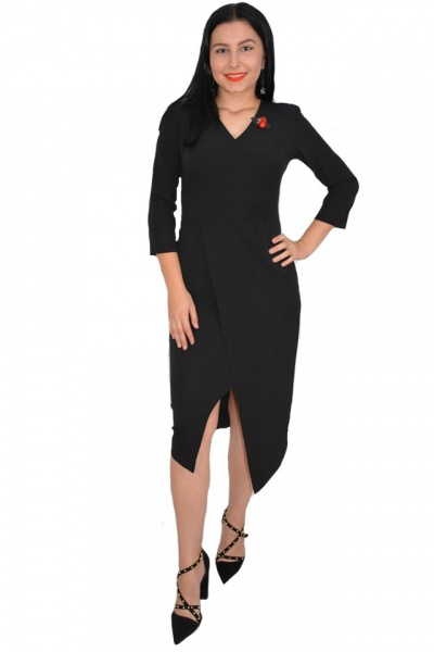 Rochie rafinata Mila cu crepeu in fata,model asimetric,nuanta de negru