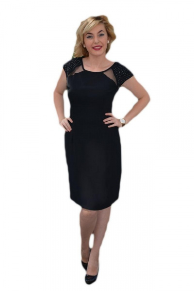 Rochie scurta, de culoare neagra, cu insertii de margele sidefate