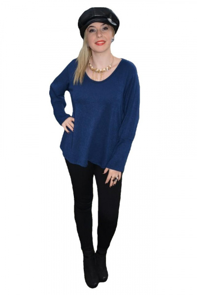 Bluza albastra, masura mare, cu aspect tricotat si maneca lunga