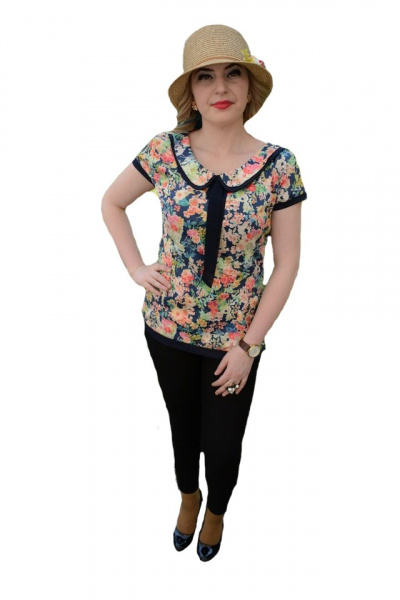 Bluza cu maneca scurta si imprimeu floral deosebit multicolor