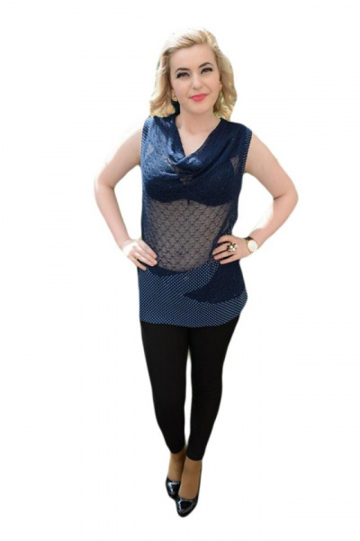 Bluza in nuanta de bleumarin-alb, fara maneci, guler chic