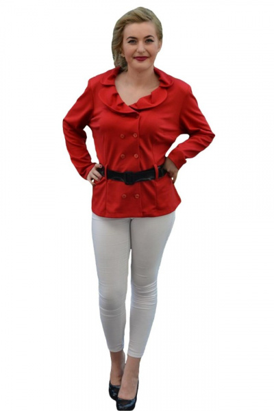 Bluza tip sacou de culoare rosie cu guler rotunjit cu fronseuri
