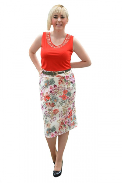 Fusta rafinata de zi, model scurt cu croi drept, design multicolor