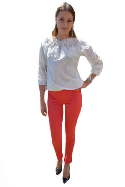 Pantalon comod din material elastic, rosu, cu model de buline