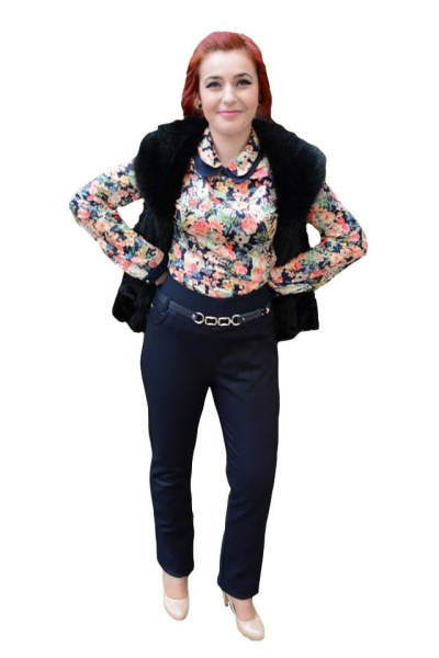 Pantalon lung, de culoare bleumarin, cu model rafinat in fata