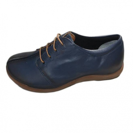 Pantof casual, negru. bleumarin din piele cu siret si talpa bej