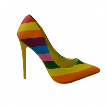Pantof fashion tip stiletto cu design multicolor, toc inalt de 10,5 cm