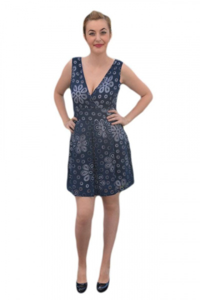 Rochie casual, V adanc in fata si spate,de culoare bleumarin