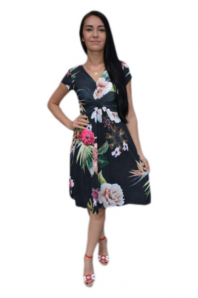 Rochie comoda de zi , decolteu in V fronsat, tonuri de negru