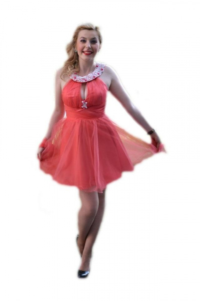 Rochie de ocazie, tinereasca, aplicatii de strasuri si perle