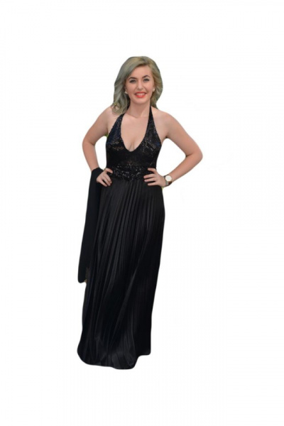 Rochie de seara lunga neagra, cu insertii de paiete in partea de sus