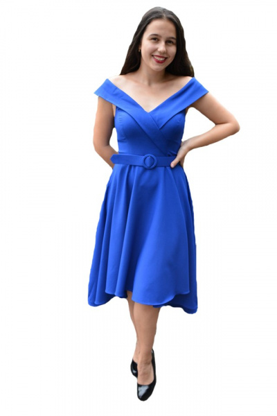Rochie eleganta Fiene cu decolteu in V,nuanta de albastru