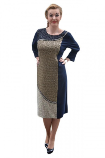 Rochie fashion de culoare bleumarin combinata cu insertii aurii