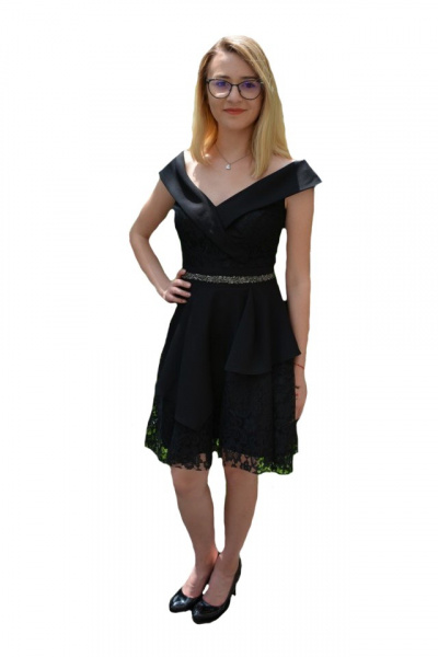 Rochie Makenzie cu insertii de dantela,nuanat de negru