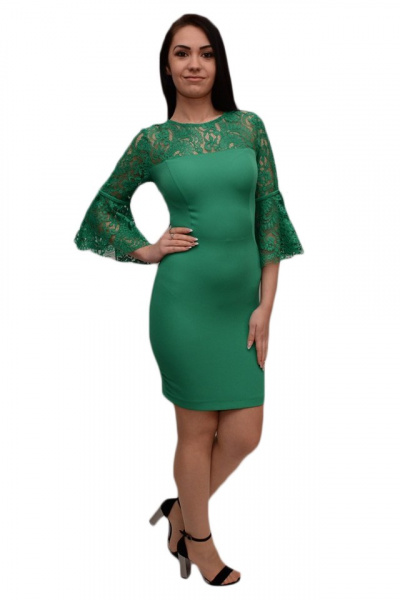 Rochie mulata pentru ocazie, cu insertii de dantela, nuanta verde