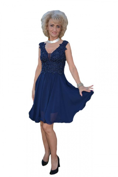 Rochie scurta de seara cu margele aplicate, nuanta bleumarin