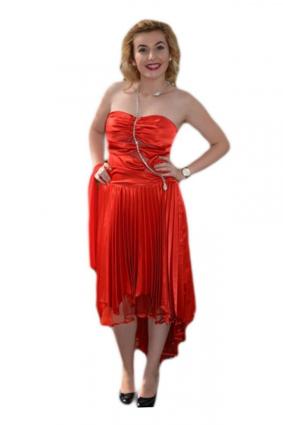 Rochie sofisticata de ocazie, rosie, cu pliuri si insertii de strass-uri