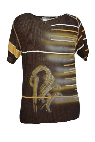 Tricou barbatesc, de culoare maro, cu imprimeu grafic colorat