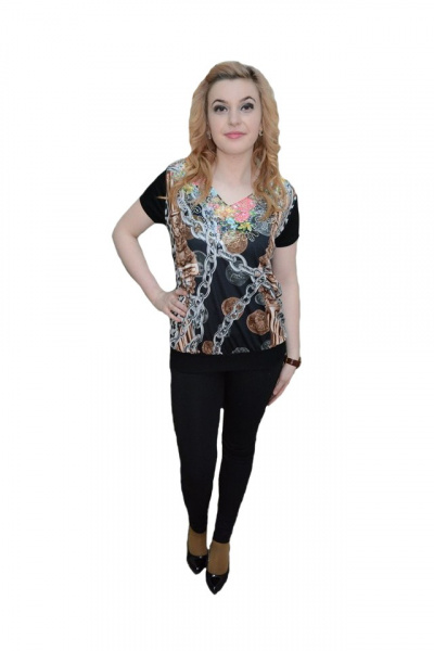 Tricou cu strasuri fine aplicate, nuanta de negru, decolteu in V