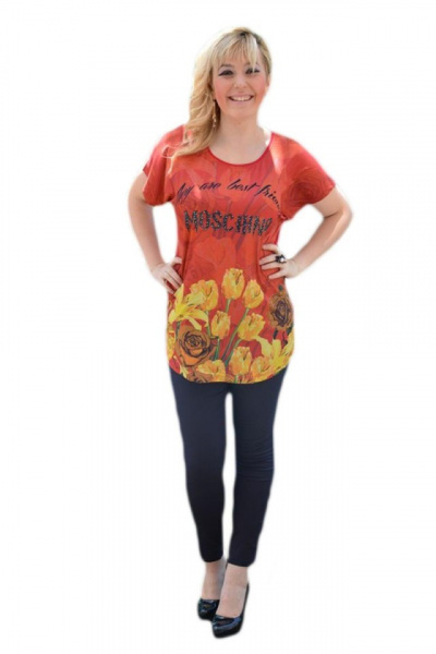 Tricou de primavara-vara cu maneca scurta, rosie, cu imprimeu