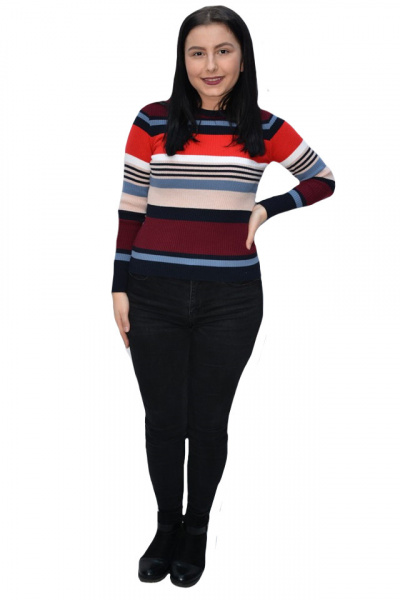 Bluza casual Vera ,model cu dungi multicolore,marsala