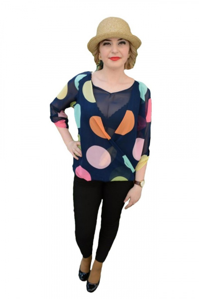 Bluza cu maneca lunga, pe fond bleumarin cu buline colorate