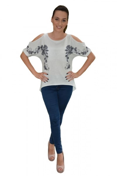 Bluza de primavara-vara cu design deosebit in fata, nuanta alba