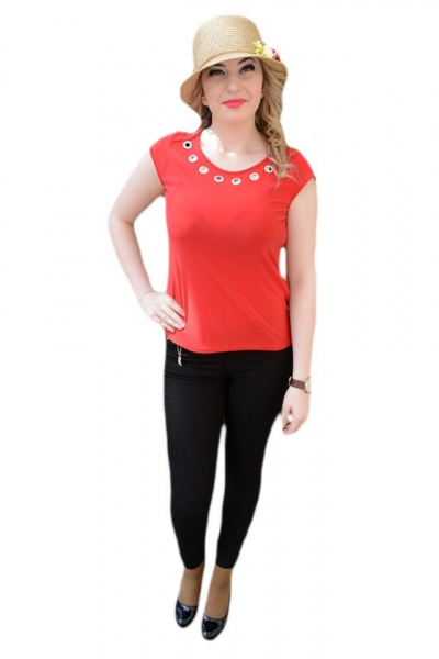 Bluza, din material elastic, de culoare rosie, si insertii argintii