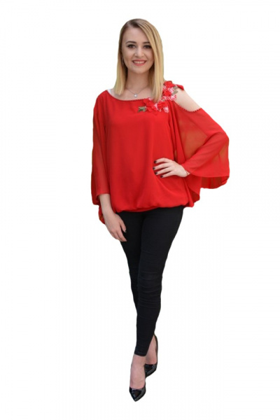 Bluza eleganta Divine,decupaj la nivelul umeriilor,nuanata de rosu