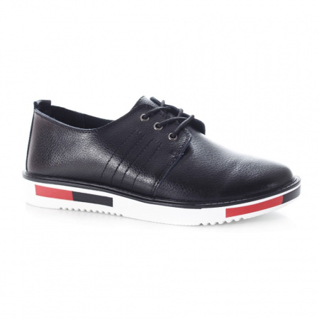 Pantof comod cu siret si talpa joasa, din piele naturala neagra