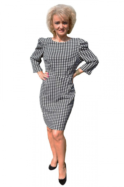 Rochie cambrata, masura mare, nuanta de negru-alb, model pepit