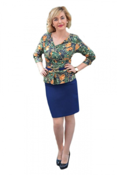 Rochie cu peplum, tip costum, cu imprimeu in nuante tomnatice