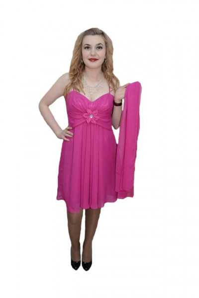 Rochie dama, nuanta de roz, floare moderna aplicata