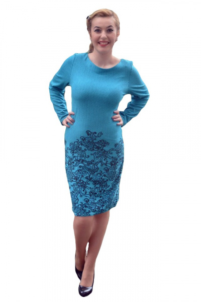 Rochie de toamna-iarna cu maneca lunga, de culoare turcoaz